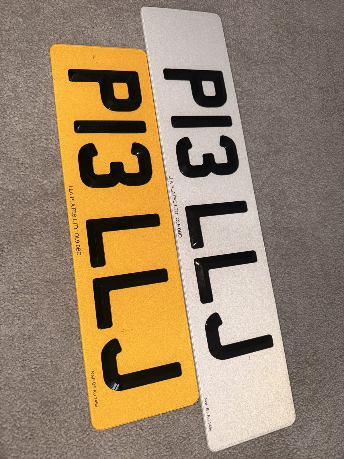Number plates made by LLA Plates