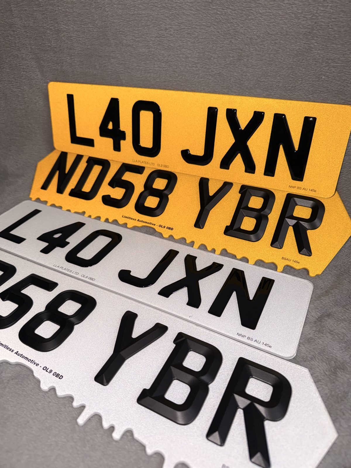 Number plates made by LLA Plates