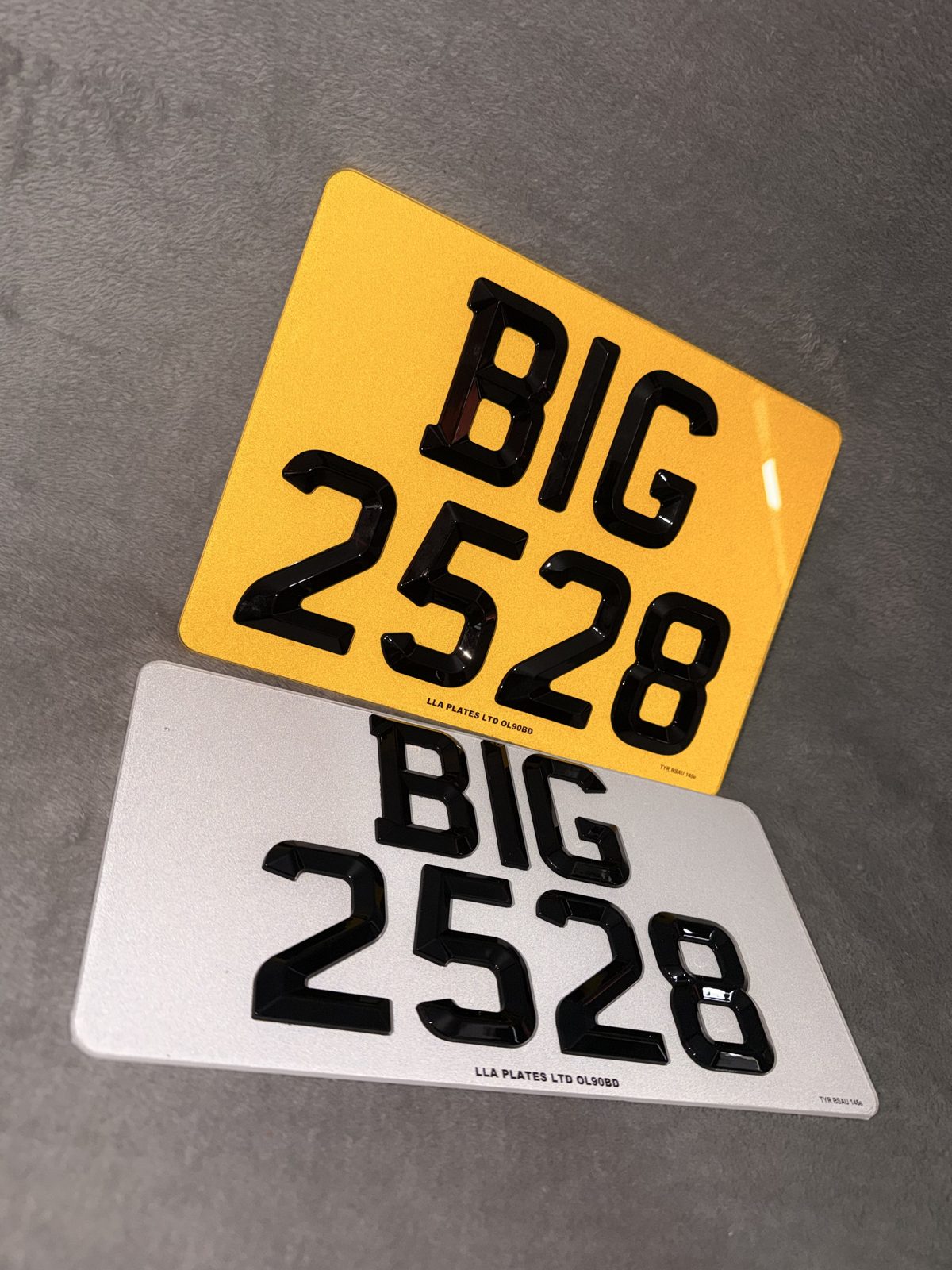 Number plates made by LLA Plates