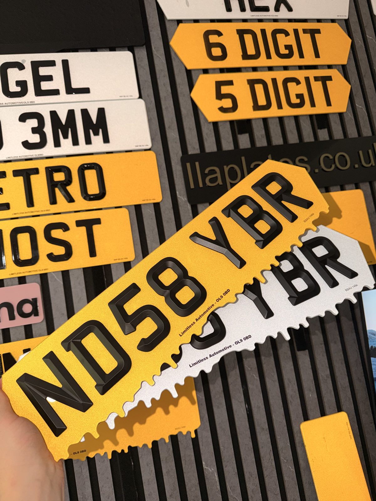 Number plates made by LLA Plates