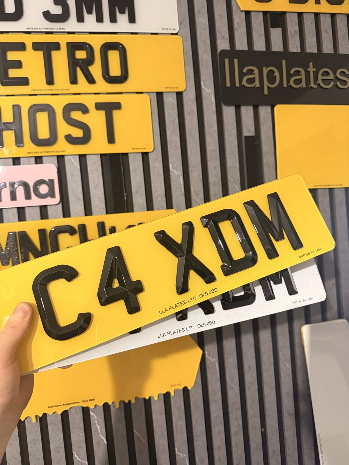 Number plates made by LLA Plates