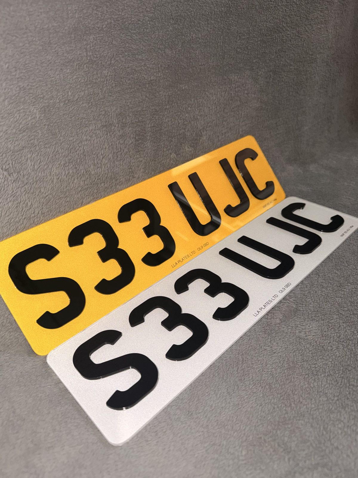 Number plates made by LLA Plates