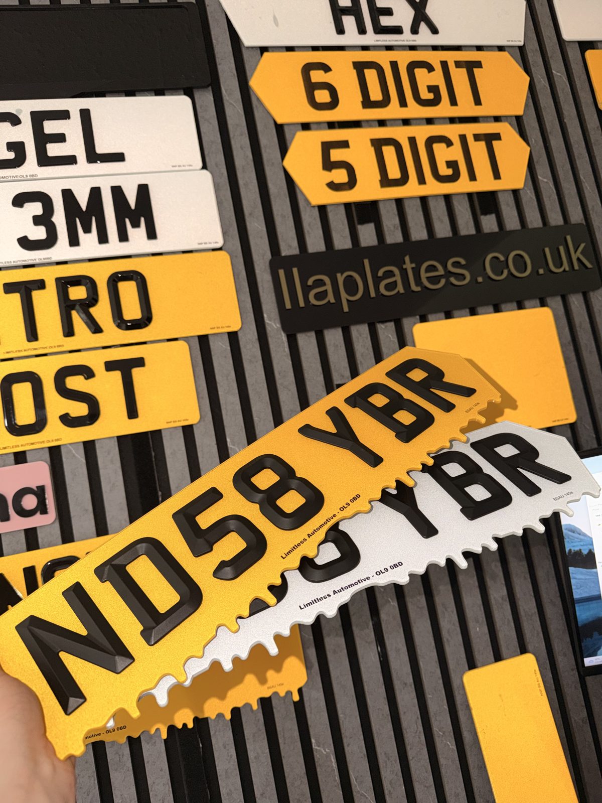Number plates made by LLA Plates
