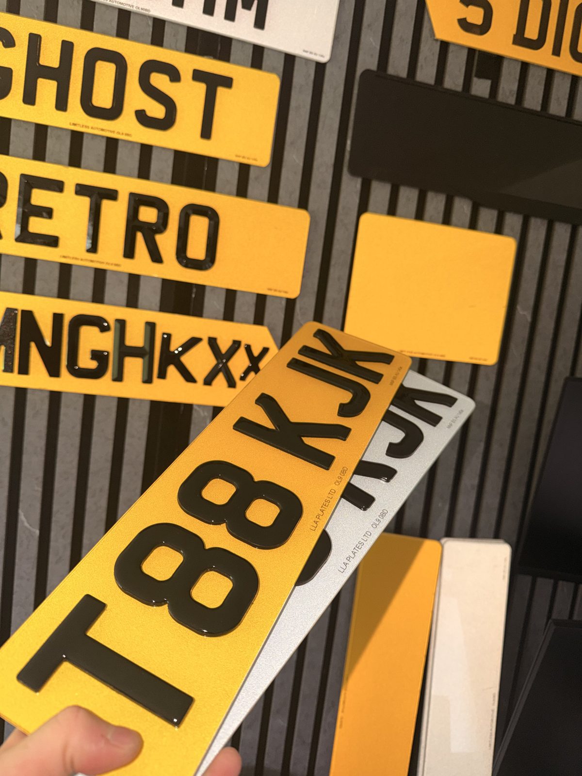 Number plates made by LLA Plates