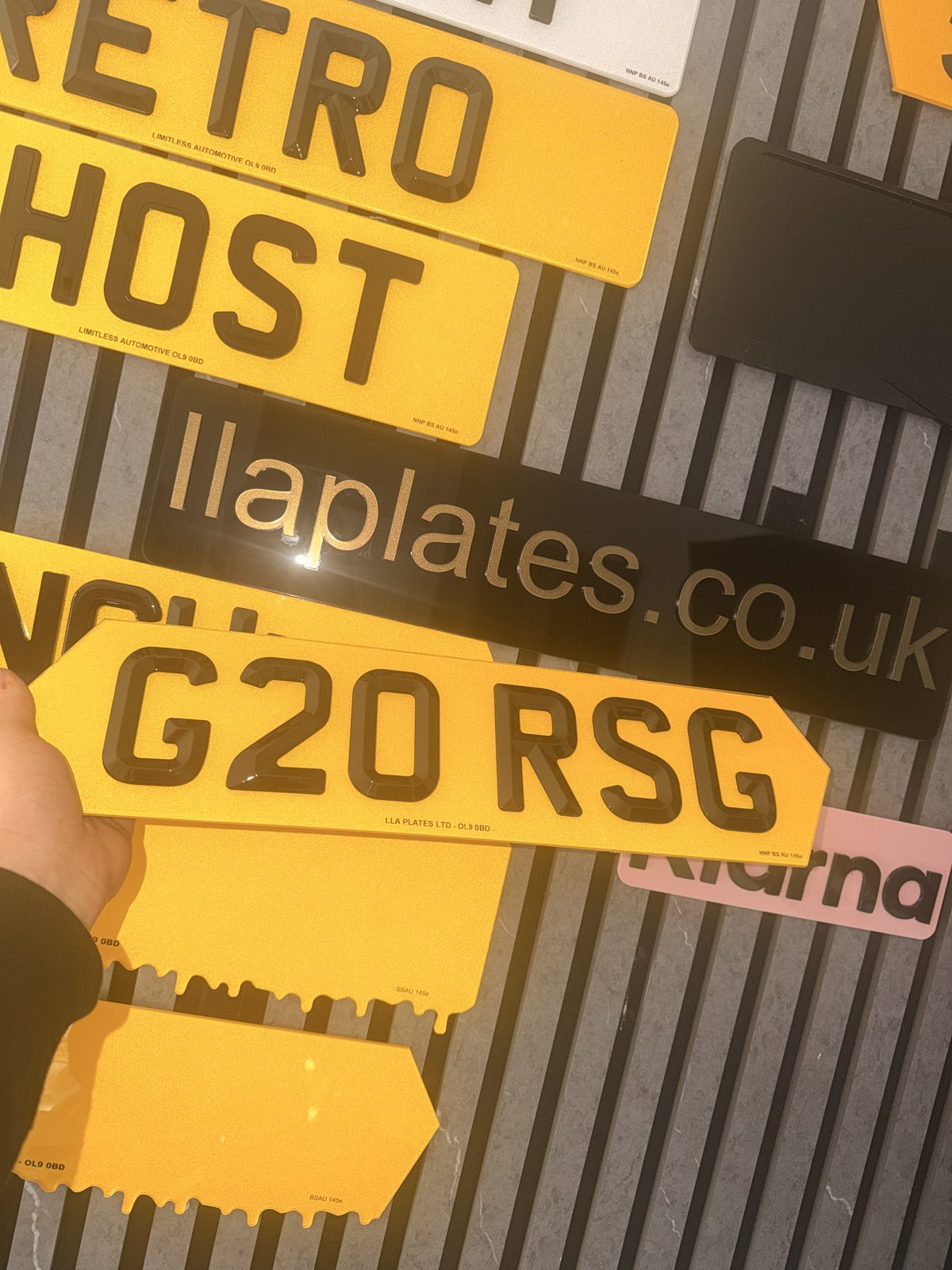 Number plates made by LLA Plates