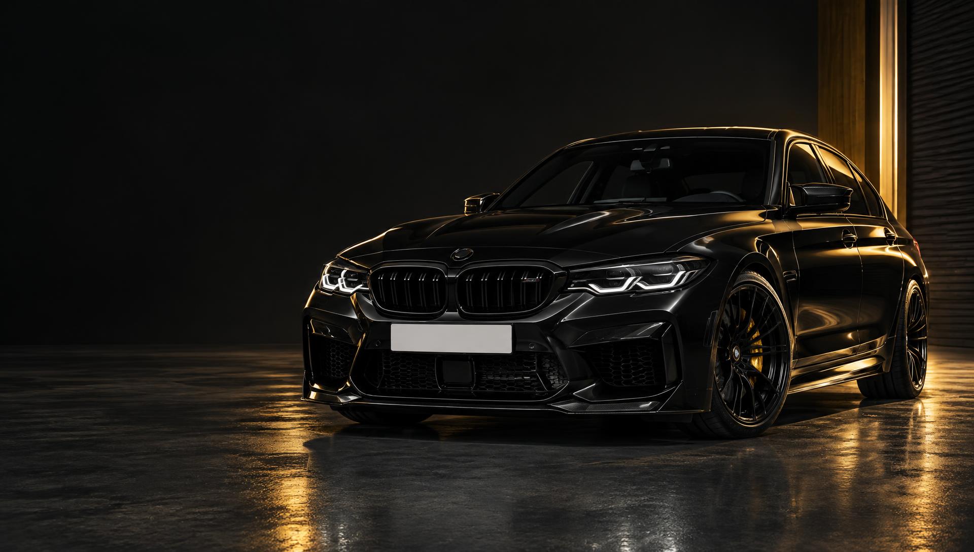 Modified performance car in a dark LLA-style automotive studio